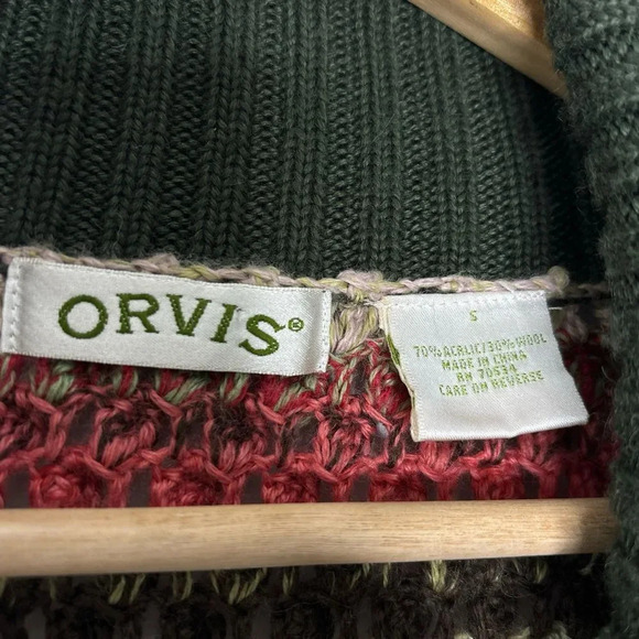 Orvis Vintage Y2K Green Pink Striped Wide Sleeve Collard Knit Cardigan Size S - Picture 4 of 8